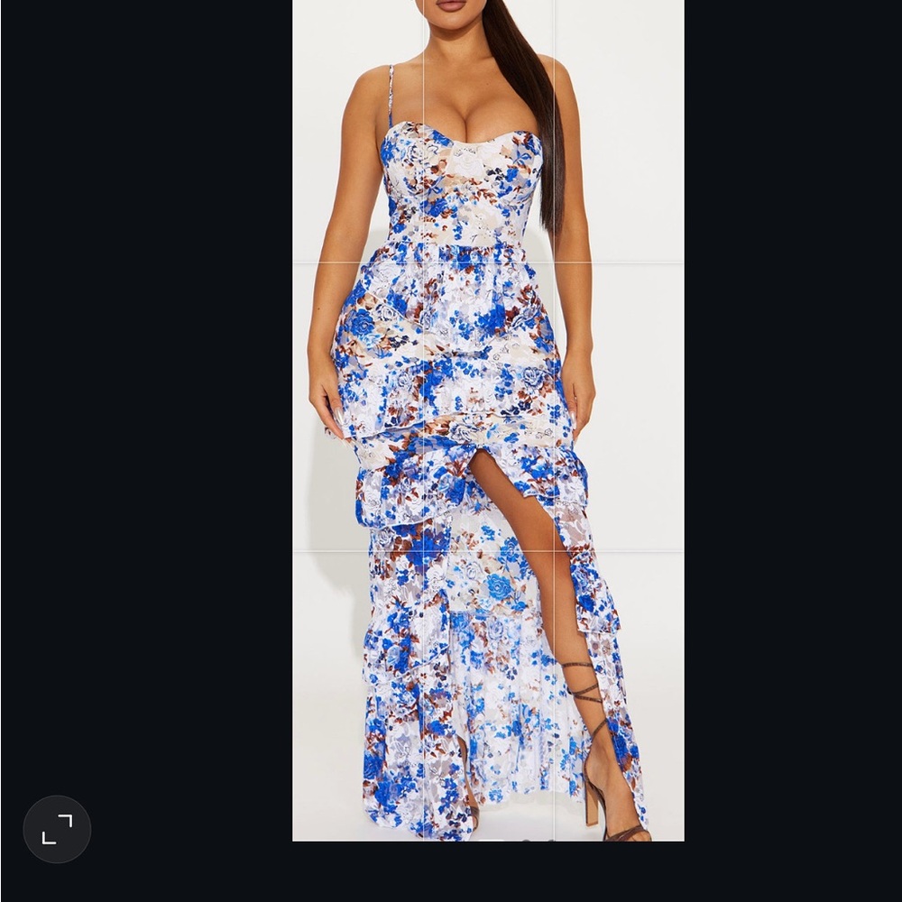 Fashion Nova Blue and White Floral High Low Dress